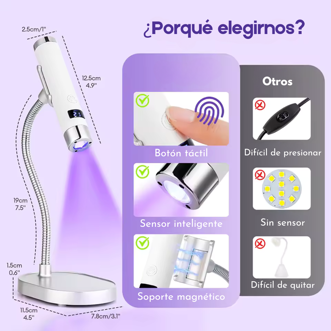 Secador UV Profesional 2 en 1: Manicure Manos Libres con Temporizador Inteligente